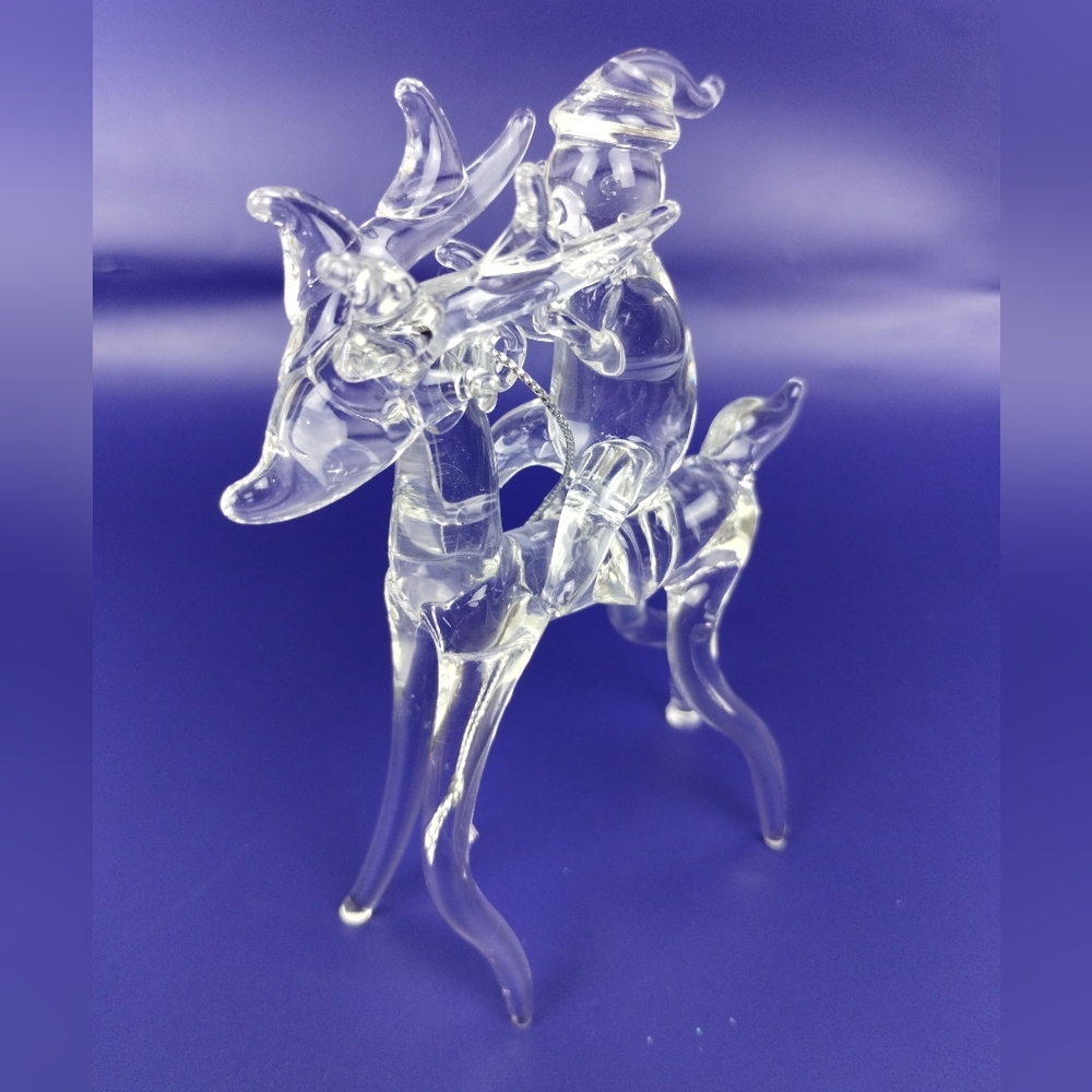 Alessandra Crystal Reindeer and Santa Figurine Christmas Ornament